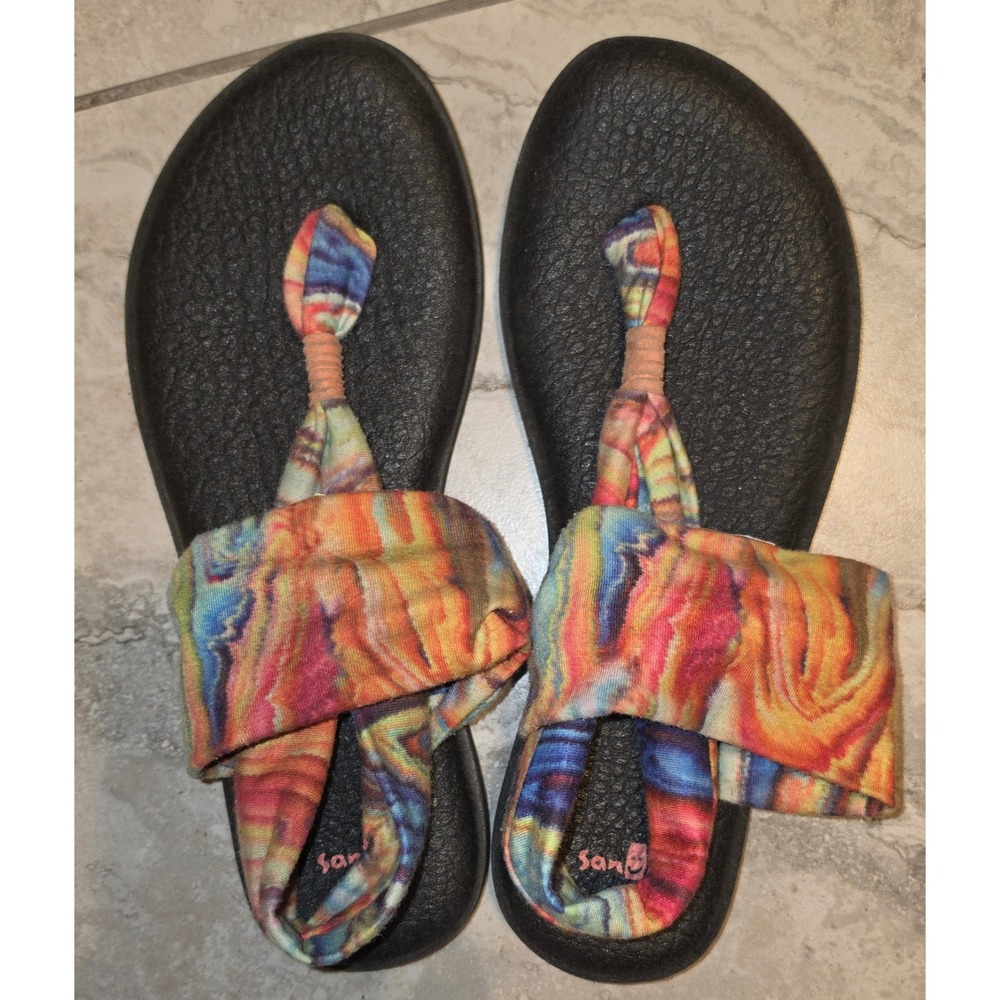 Sanuk Yoga Sling 2 Sandals Womens 8 Tie Dye Multi Color Fabric Strap SWS10535